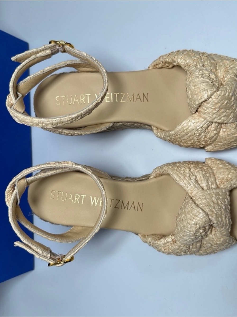 Stuart Weitzman Cream Braided Espadrille Wedges with Ankle Strap - Picture 4 of 6